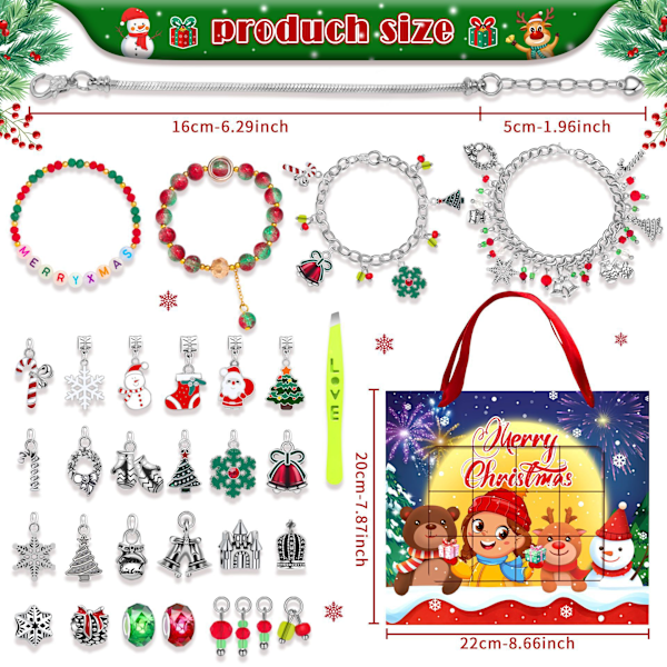 Julegave kreativ blind box armbånd DIY 24-dages nedtælling julekalender farve: M-19