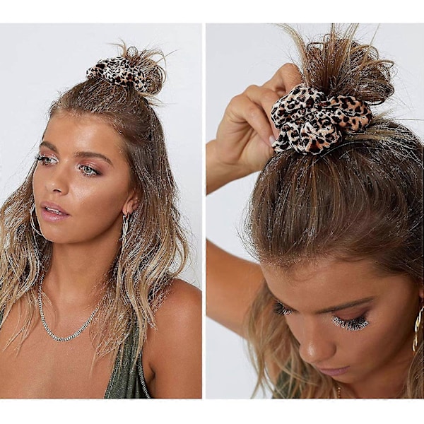 10 stk. Leopard Scrunchies til Kvinder Velvet Cheetah Print Scrunchie Elastisk Hår