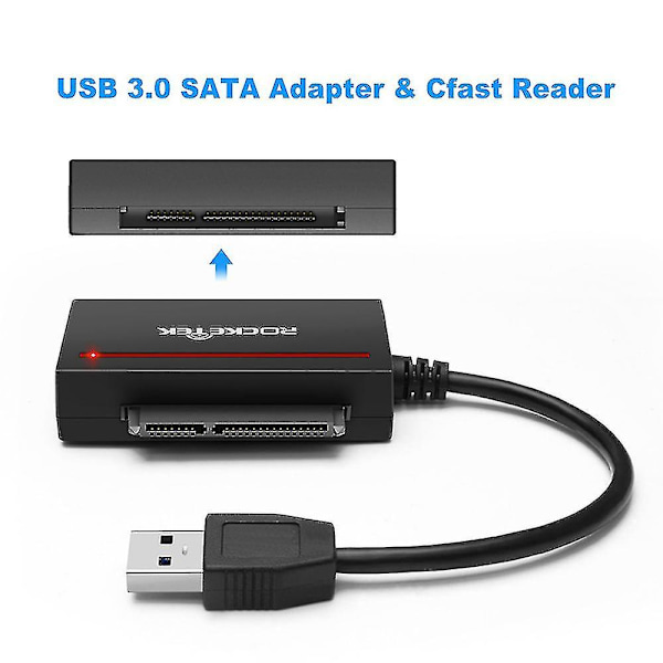 Cfast 2.0 -lukija USB 3.0 - SATA-sovitin Cfast 2.0 -kortille ja 2,5 tuuman HDD-kiintolevylle / SSD:n luku- ja kirjoitus