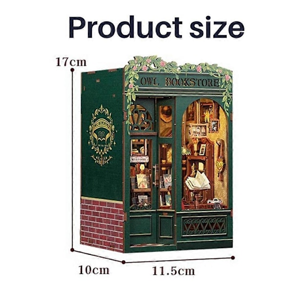 DIY Bokhörna Uggla Bokhandel Kit, 3D Träpussel Bokstöd för Bokhylla Dekor, med Ljus Modell Kit för Vuxna