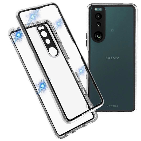 Metallram + Härdat Glas + PC Hybrid Skal Magnetisk Stängning Telefonfodral för Sony Xperia 5 III 5G