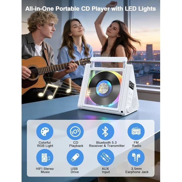 Bärbar CD-spelare, Bluetooth-anslutning, väggmontering, fjärrkontroll, lyssningsövningsrepeterare för studenter