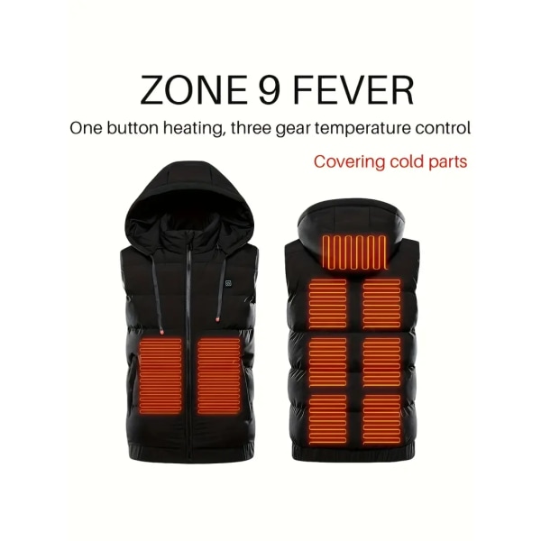 USB-varmevest til mænd, afslappet vintervest med hætte uden powerbank til udendørs fiskeri, skiløb, camping
