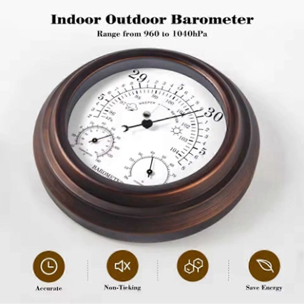 3 i 1 Barometer Termometer Hygrometer Atmosfærisk Trykkmåler Utendørs Værstasjon Luftfuktighet