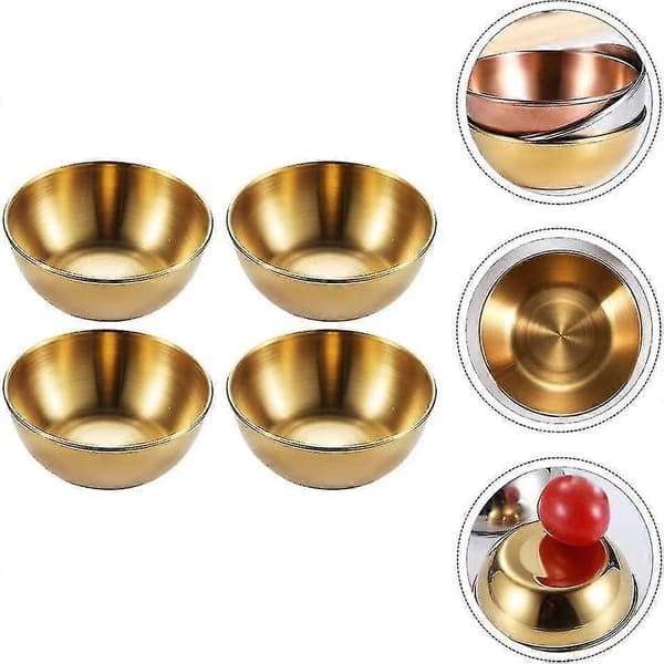 4 Stykker Rustfritt Stål Runde Mini Skåler Husholdnings Krydderfat (gull)