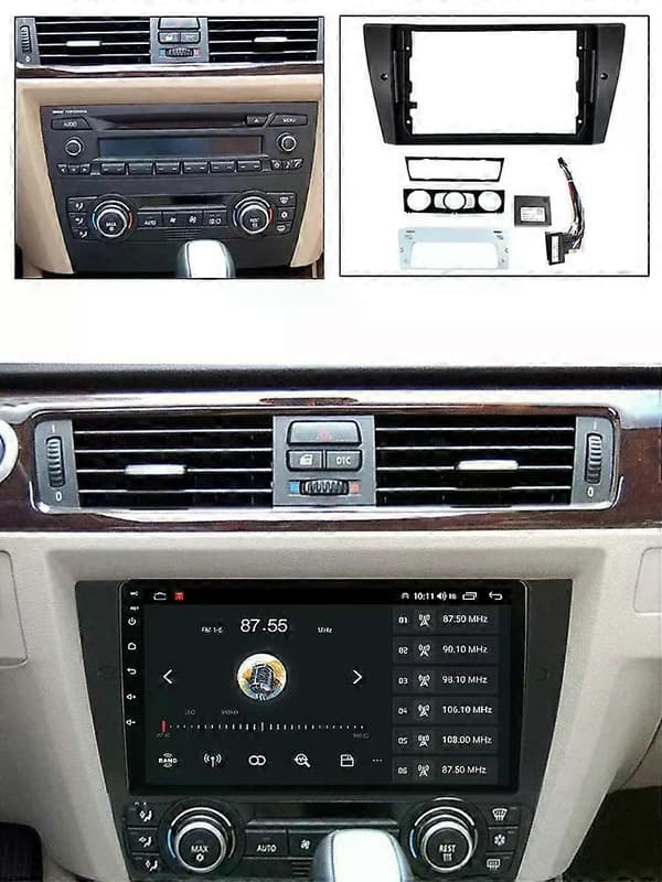 9-tommers bilradio ramme fascia Canbus boks adapter dekoder monteringspanelsett kompatibelt for B-M-W E90 E91 E92 E93 M3 3-serie Android dashbordkabel