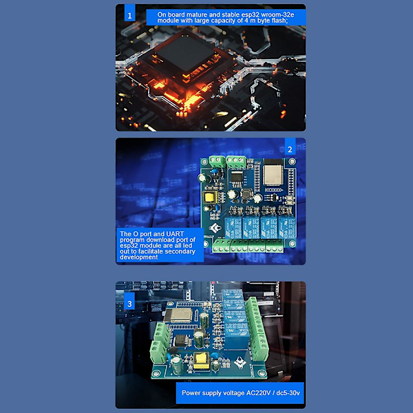 AC 220V/DC 5-30V Strømforsyning ESP32 WIFI Bluetooth BLE Fireveis Relémodul ESP32-WROOM Utviklingskort 1/O Port