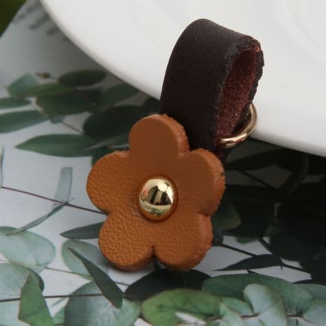 Stykker Blomster Læder Lynlåshoveder DIY Sy Tilbehør Brun Gul
