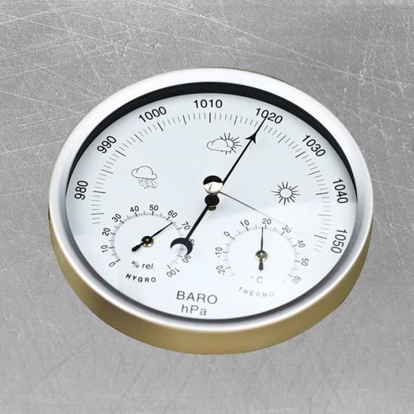 Værstasjon - Termometer - Barometer - Hygrometer - Rustfritt stål - Ø14 cm