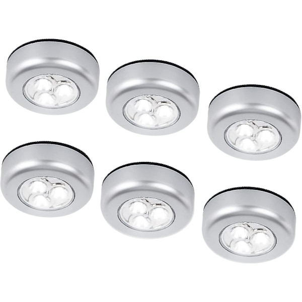 6 kpl LED-akkukäyttöisiä langattomia yövalotikkuja, kosketuslamput, liimattavat painonapit valaistukseen kaappeihin, kaappeihin, tiskeihin tai aputiloihin, langattomat