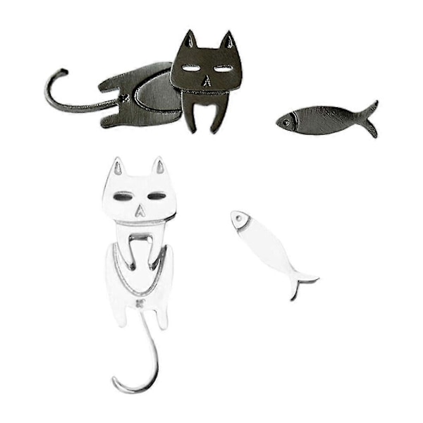 2xfish Katte Stud Øreringe Asymmetrisk Temperament Til Ansatte Fordele Kvinder Sort