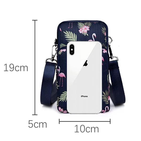 Multifunctional Bag for Large Screen Phone and Accessories with Adjustable Strap Flamingo Pattern