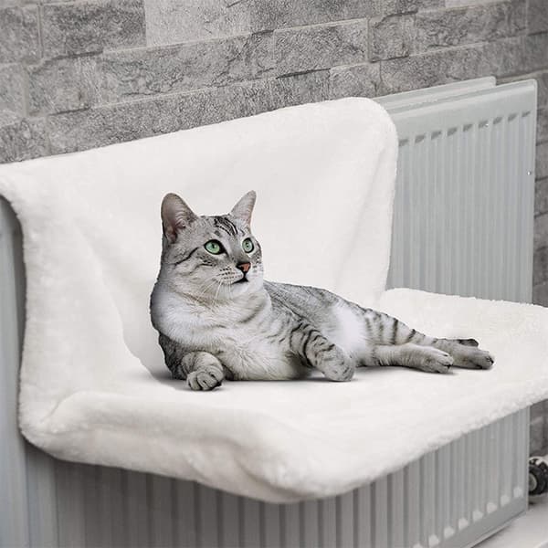 Hängande kattsäng Järnram för katt - 45*30*24,5cm, vit, lammull, 1 st