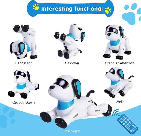 Fjernbetjent Robot Hund Legetøj, Interaktiv Programmerbar til Børn, Smart Dansende Robot Hvalp med LED Øjne og Lyd, Blå