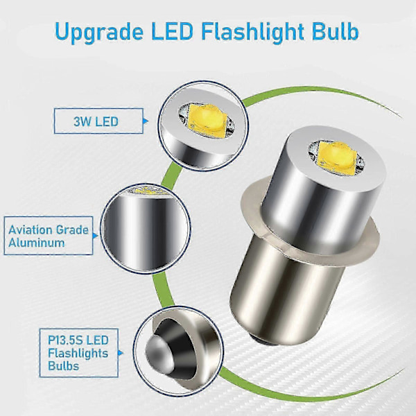 2 st P13.5S DC6V-24V LED Uppgraderingslampor Vita Maglite Cell Ficklampor 6500K 3W