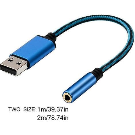 USB–3,5 mm naarasliitäntäkaapeli AUX-kuulokkeille – 0,2 m/1 m/20 cm sininen