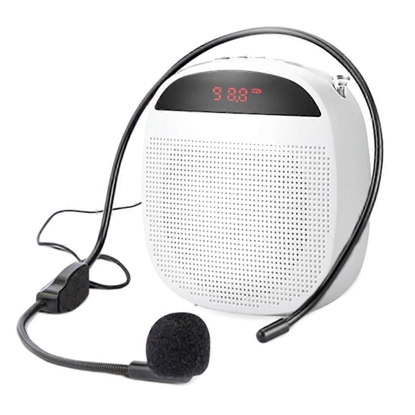 Bærbar Stemmeforsterker Kablet Stemmeforsterker Høyttaler FM Radio Hodebåren Mikrofon Høyttaler for Lærere Hvit