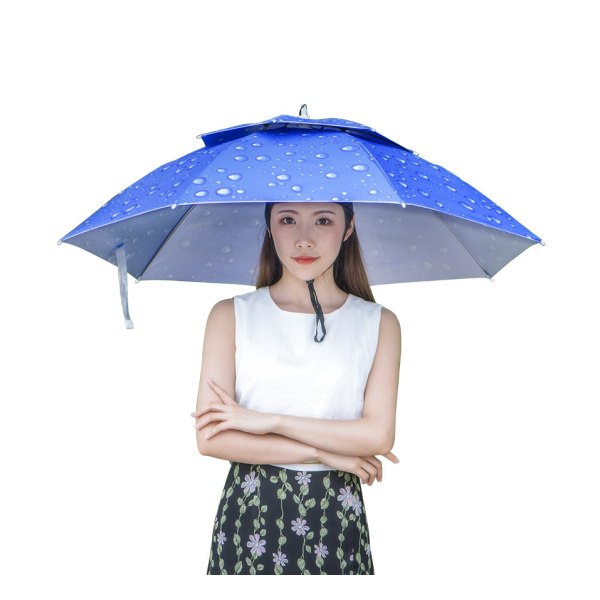 Päällään sateenvarjohattu kaksikerroksinen hattu sateenvarjo kätevä avoin tuuletus sateenkestävä kalastus ulkoilu hattu sadepisara violetti Purple