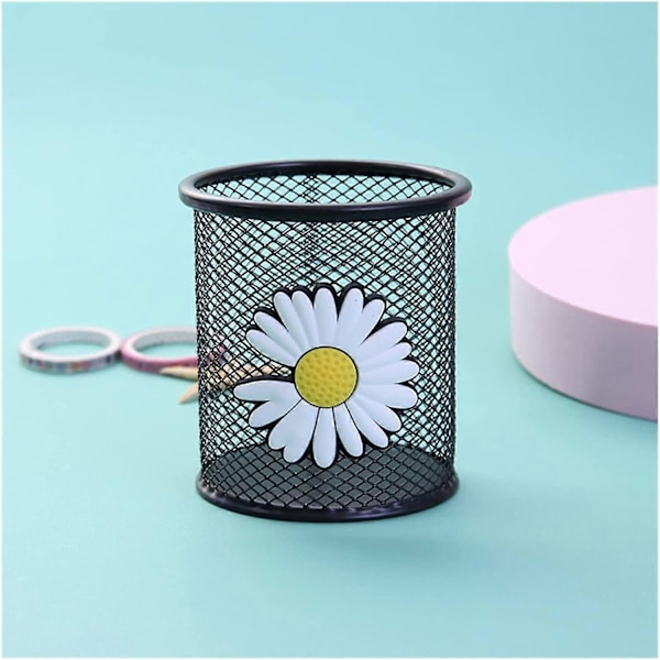 Penholder Metal Hul Tegneserie Penholder Multifunktionel Papirvarer Opbevaring Penholder Sød Studenter Grid Skrivebordsopbevaringsboks (Farve: Daisy-2 pak)
