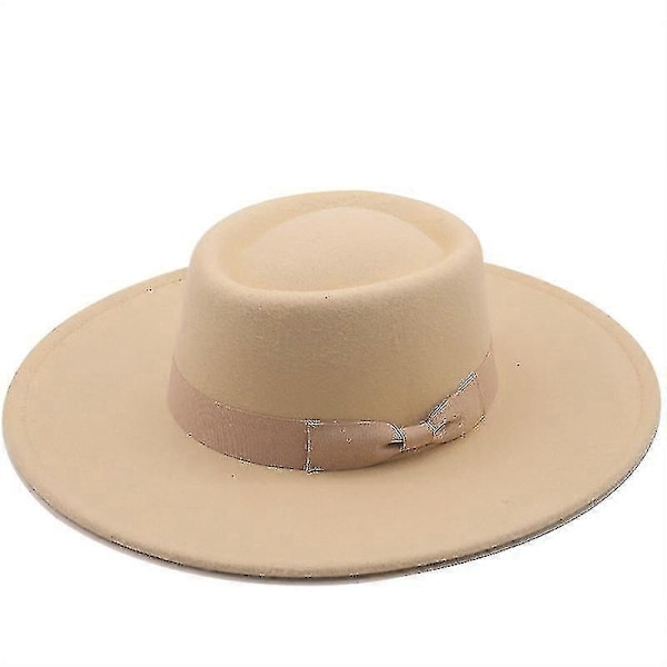 Hattar för Män & Kvinnor Ullfilt Bowlerhatt med Rosett Platt Topp Stil Bred Brätte Lätt Retro Klassisk-FÄRG: Mjölkvit