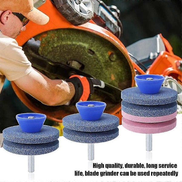 3 stk. sliper for gressklipperkniver, gressklippersliper, slipehjul for hageredskaper / gressklipperkniver