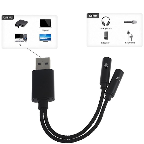 USB til 3,5 mm jackadapter USB lydkort med 3,5 mm aux-omformer for headset PC bærbar Linux stasjonære datamaskiner PS4