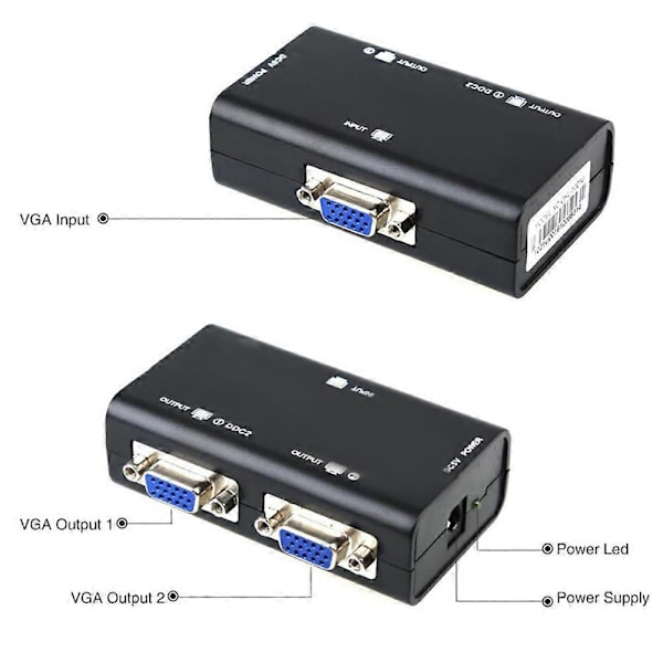1 PC till 2 Skärmar 2 Portar VGA SVGA Video LCD Splitter Box Adapter för PC TV