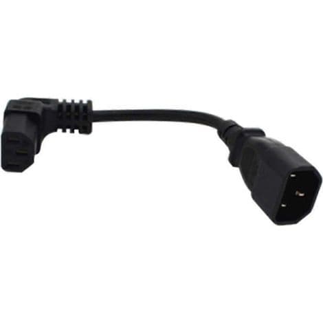 10 cm vinklet strømkabel, 3-polet IEC320 C14 han til C13 hun, til riskoger