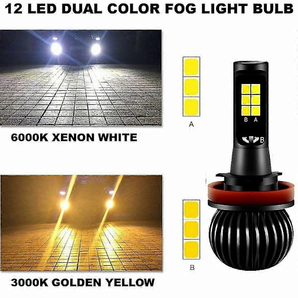 2X H8 H11 Dubbla Färger Switchback Vit Amber LED COB Dimljuslampor 160W 2600LM