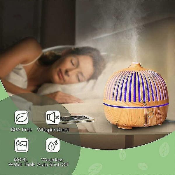 180ML USB Elektrisk Eterisk Olje Diffuser, Mini Luftfukter for Hjem, Kontor, Soverom, Auto Avstenging / 7 Fargelys / Stille