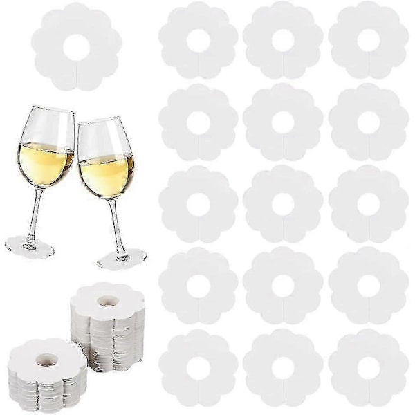 150 stk. Papir Vinglas Markører 7 cm Blank Blomst Vinglas Drikke Navneskilte BurlyWood/Hvid Farve Engangs Vinmærke Drikke Charm DIY Identifikation M