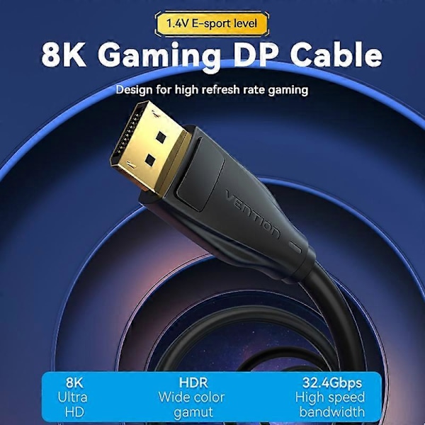 Type A VENTION HCDBF HCD -sarja 5m 8K DP1.4 -kaapeli uros-uros HD DisplayPort -johto Freesyncille