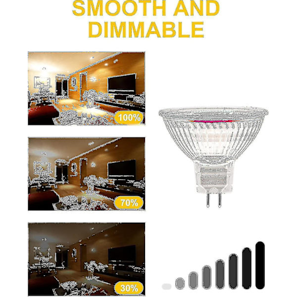 MR16 Spot-pære, 12v 20w pære, GU5.3 pære Dæmpbar, 2-bens halogenlamper varm hvid 2700k, pakke med 12 (mr16-20w-12p) [xh]