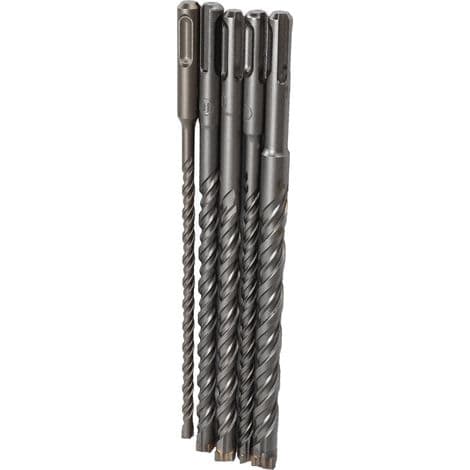 Sæt med 5 betonbor til borehammer, diameter 6-14 mm, længde 210 mm, til murværksarbejde