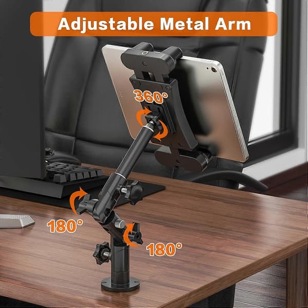 Tabletmontering til lastbil, Ipad-holder til bil, lastbil, køretøjer, skrivebord og væg, aluminiumarm robust tabletmontering til tablets iPad/ Pro/ Air/ Mini/ Ph