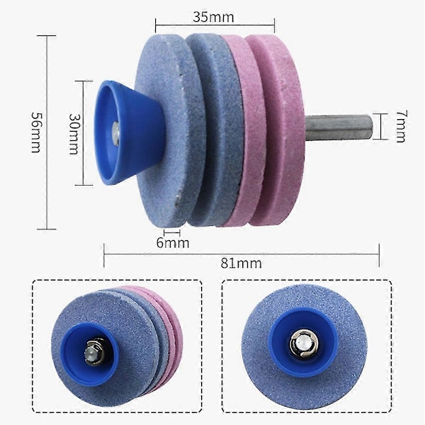 3 stk. sliper for gressklipperkniver, gressklippersliper, slipehjul for hageredskaper / gressklipperkniver