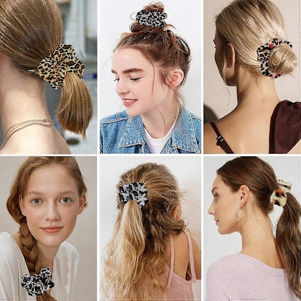 10 stk. Leopard Scrunchies til Kvinder Velvet Cheetah Print Scrunchie Elastisk Hår