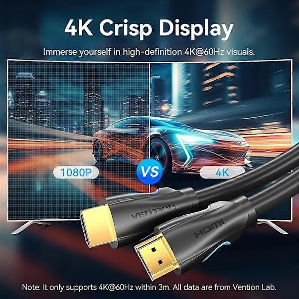 Typ A VENTION AAOBK 8m 4K 30Hz HDMI 2.0 Hane till Hane Adapterkabel för TV Monitor Projektor