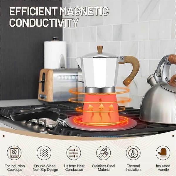Induktionskogeplade Adapterplade 13cm/5.1tommer Rustfrit Stål Køleplade til Aluminium & Rustfri Moka Kaffemaskine
