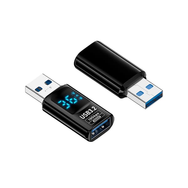 USB-A han til USB-A hun-adapter med digitalt display - 2-pak, realtidsovervågning af strøm, spænding og effekt
