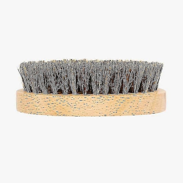 Uusi 2023 soikea villisianharjaksista valmistettu miesten parta- ja viiksiharja pyökkikahvalla luonnollisessa päävärissä, parranajoharja (8,5x4,5x2,8cm)