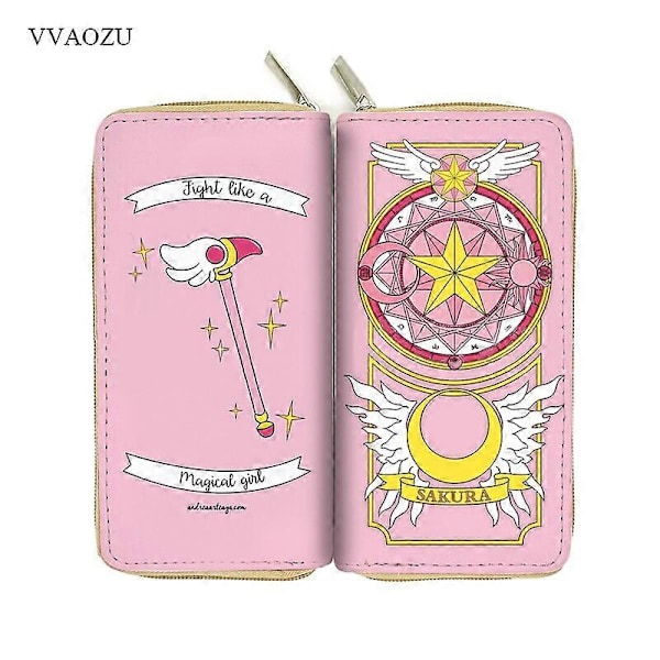 Plånbok Anime Card Captor Sakura Plånbok Tecknad Cardcaptor Sakura Kinomoto Lång Läder Damkoppling Pengarkort Dragkedja Söta Väskor