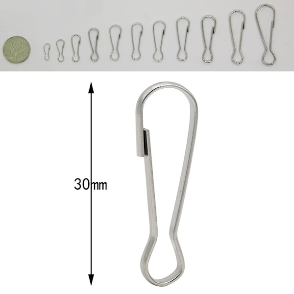 Small Stainless Steel Carabiners, 100-pack Silver 30 mm