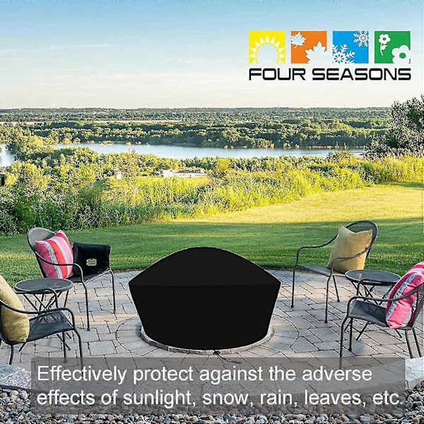 Tulipesän suojus, pyöreä ulkokäyttöön tarkoitettu kestävä vedenpitävä 420d polyesteristä valmistettu paksu PVC-pinnoitettu suojaava patiotulipöydän suojus kiristysnyörillä