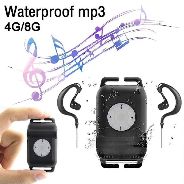 8G MP3-afspiller Bærbar IPX8 Vandtæt MP3 Musikafspiller FM Radio med Øretelefon til Svømning Løb