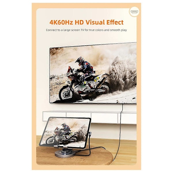 8-in-1 Multi USB C -keskitin 360° kääntyvällä jalustalla - Yhteensopiva 4K 60Hz PD 100W USB 5Gbps SD TF Aux 3,5mm Pro:lle