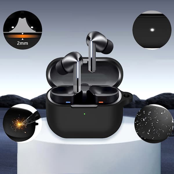 Skyddande silikonfodral för Samsung Galaxy Buds3/Buds3 Pro med karbinhake Svart