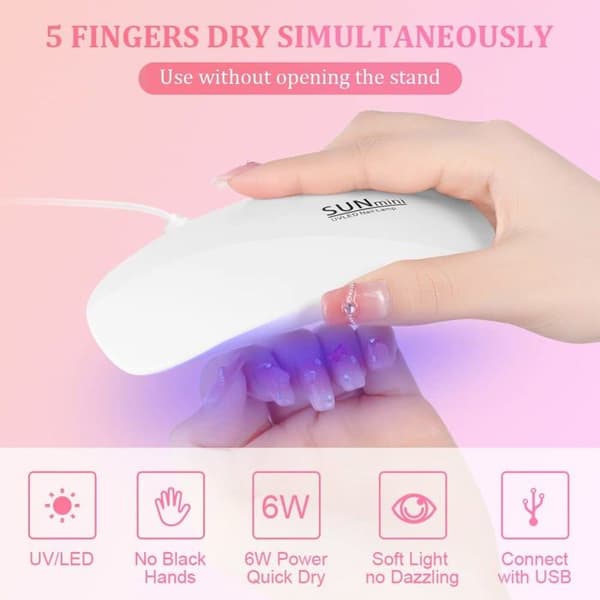Mini UV neglelampe - 6W - Sammenfoldeligt design - Lav varme - Nem at bære