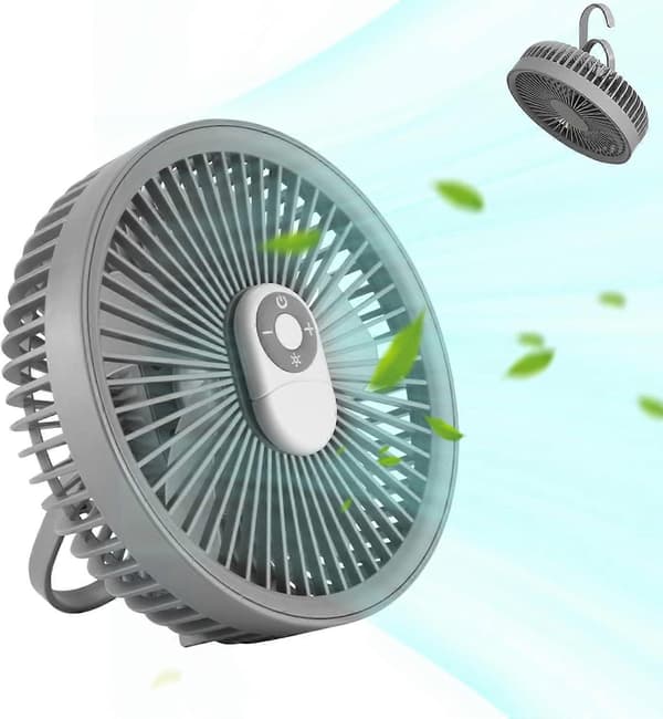 Bordventilator USB Genopladelig Bærbar Ventilator med LED Lys Støjsvag Ventilator Køleventilator - Grå