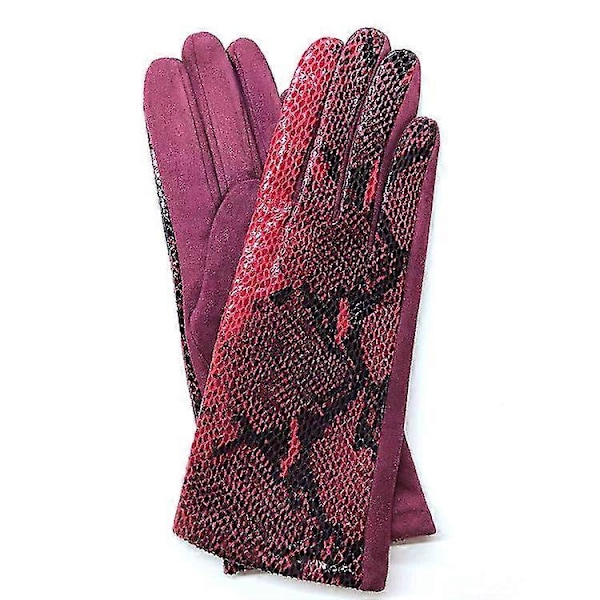 Damhandskar med glänsande ormskinnslook och fleecefoder, fingerhandskar, vinter2set svart + brun